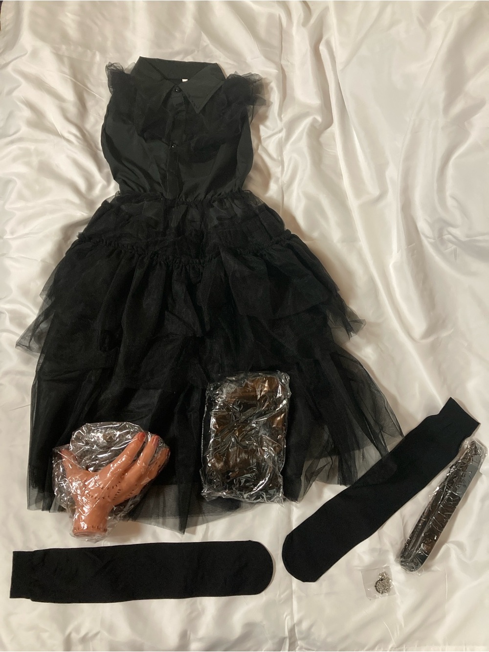 Wednesday Addams Inspired Girl’s Black Dress Costume Set [5-6yrs]